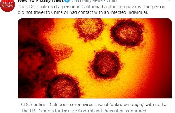 En Estados Unidos confirman un caso de coronavirus en California de “origen desconocido”, sin antecedentes de viajes directos o contactos conocidos con personas enfermas