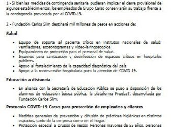 Fundación Carlos Slim donará mil millones de pesos para comprar equipo médico destinado a hospitales públicos ante la pandemia de coronavirus