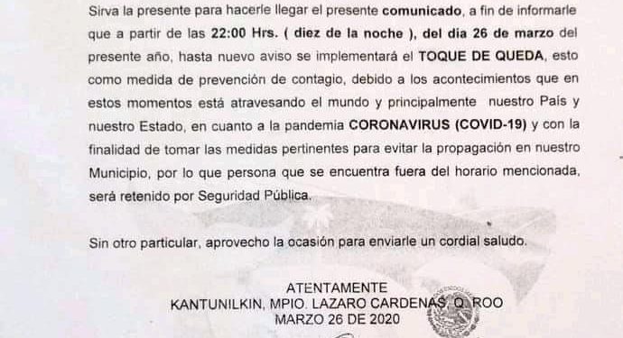 Secretario general del Ayuntamiento de Lázaro Cárdenas, Quintana Roo, decidió declarar “el toque de queda” en el municipio