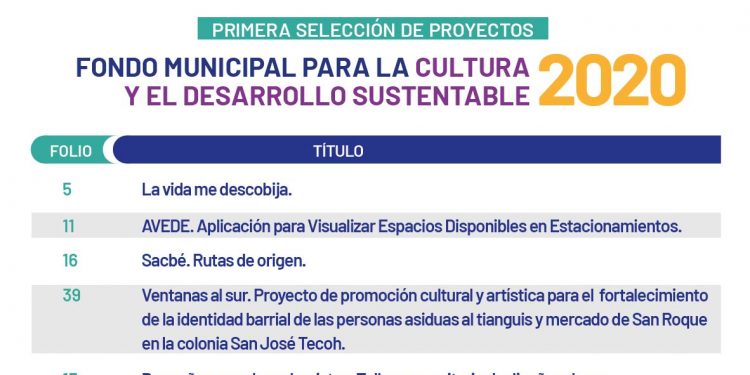 Primera selección de proyectos del Fondo Municipal de Cultura y Desarrollo Sustentable 2020