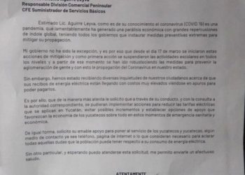 Gobernador Mauricio Vila Dosal solicita a la CFE atender dudas y reclamos de los ciudadanos de Yucatán por eventuales sobreprecios en los recibos de luz durante la contingencia por el Coronavirus