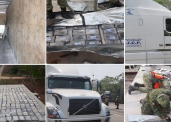 Un voluminoso cargamento de cocaína cayó en manos de la Sedena en Campeche, luego de que hace dos días se descubrió un narcojet en Quintana Roo / 300 paquetes con la droga iban escondidos en un techo falso de un tráiler