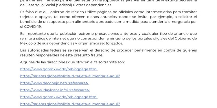 Denuncian intento de fraude en internet con Tarjetas de Bienestar del gobierno federal