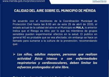 Mejora calidad del aire en Mérida luego de que al amanecer Protección Civil del Ayuntamiento advirtió que era “mala” para grupos vulnerables
