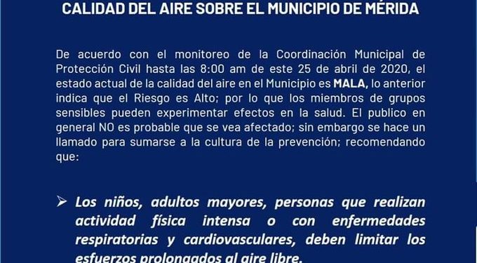 Mejora calidad del aire en Mérida luego de que al amanecer Protección Civil del Ayuntamiento advirtió que era “mala” para grupos vulnerables