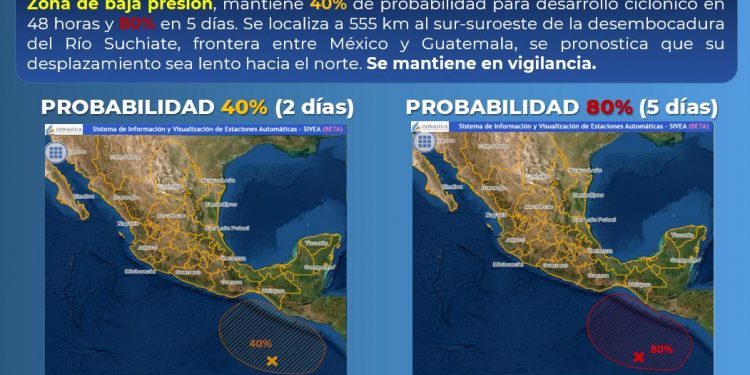 Lluvias en la Península de Yucatán: Zona de baja presión se intensifica cerca de las costas de Chiapas y generará temporal de lluvias en el este, sur y sureste de México