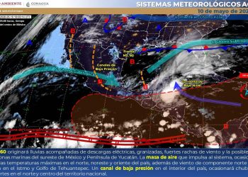 En las próximas 24 horas, se prevé cielo nublado con probabilidad de tormentas en Yucatán, Campeche y Quintana Roo, con temperaturas de calurosas a muy calurosas durante el día y cálidas al amanecer