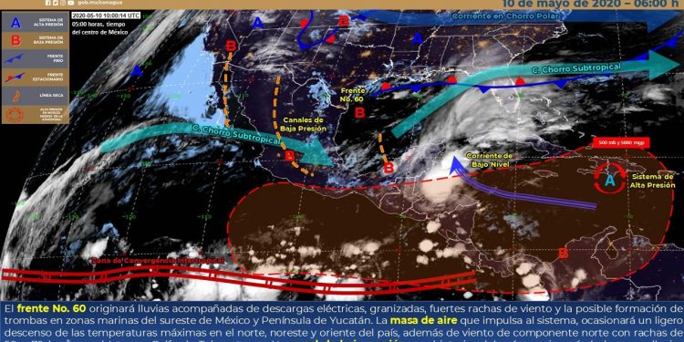 En las próximas 24 horas, se prevé cielo nublado con probabilidad de tormentas en Yucatán, Campeche y Quintana Roo, con temperaturas de calurosas a muy calurosas durante el día y cálidas al amanecer