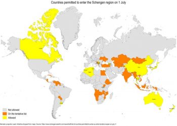 La Unión Europea abrirá a partir del 1 de julio sus fronteras a 14 países considerados “seguros” en materia de COVID-19; no figuran en la lista México, Estados Unidos, Rusia o Brasil / La lista se revisará cada 2 semanas / De América Latina, únicamente Uruguay es autorizado