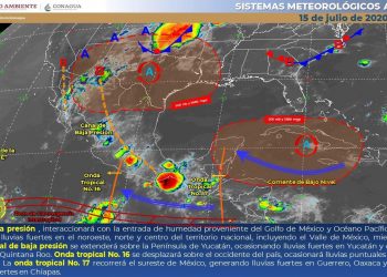Durante este día, el paso de la onda tropical No.17 aunado al fuerte calentamiento diurno, favorecerán condiciones de cielo medio nublado con probabilidad para que se presenten intervalos de chubascos con tormentas aisladas en sectores del centro y noroeste de Yucatán
