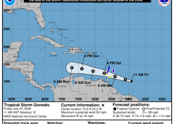 La Tormenta Tropical “Gonzalo” se localiza al este de las Antillas Menores, presenta desplazamiento hacia el oeste, lejos de costas mexicanas / Se ubica a 780 km al este de las Antillas Menores y a 3,705 km al este-sureste de las costas de Quintana Roo