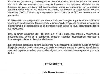 El Partido Revolucionario Institucional (PRI) asegura que seguirá “estando del lado de la gente”, sin dejarse intimidar “por nada ni nadie” / El PRI “reafirma su exigencia de que se suspendan de manera inmediata los cortes de luz, como medida de apoyo a las familias mexicanas”