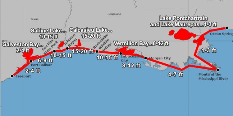 El huracán Laura evolucionó a categoría 4 con vientos máximos sostenidos superiores a los 200 kph, y ráfagas mayores,:estará impactando en pocas horas toda la zona costera comprendida entre Houston y New Orleans