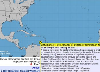 Aún está lejos: En el Mar Caribe hay una zona de baja presión con potencial ciclónico del 30 por ciento, la que podría dirigirse a la Península de Yucatán y cuyos primeros efectos podrían sentirse el próximo fin de semana