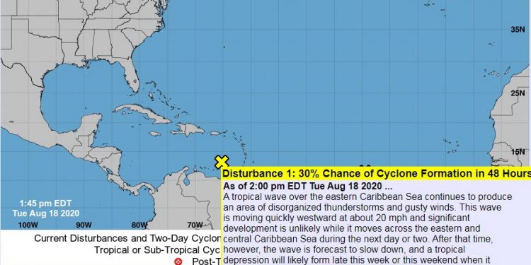 Aún está lejos: En el Mar Caribe hay una zona de baja presión con potencial ciclónico del 30 por ciento, la que podría dirigirse a la Península de Yucatán y cuyos primeros efectos podrían sentirse el próximo fin de semana