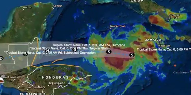La tormenta tropical Nana se localiza a 460 kilómetros al este-sureste de Puerto Costa Maya, Quintana Roo y se espera que la tarde-noche de este miércoles se intensifique a huracán categoría 1