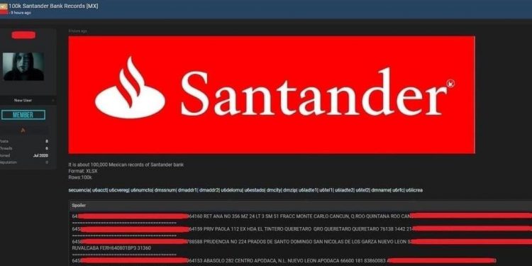 Actualización: Listados de usuarios del Banco Santander México fueron puestos la venta: son datos de 100,000 cuentas, “pero serían de cuenta habientes no activos”, dicen, lo que no resta gravedad al asunto / Hals Intelligence y Bank Security, advierten al público
