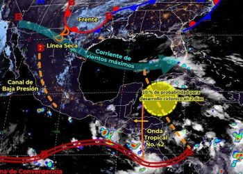 Se prevé cielo medio nublado a nublado, con potencial para intervalos de chubascos con tormentas, con temperaturas calurosas durante el día en Yucatán