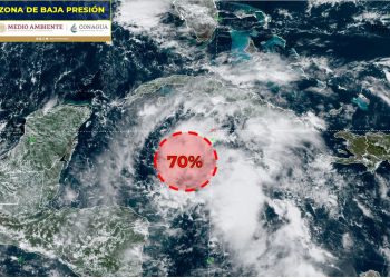 Zona de Baja Presión ubicada en el Mar Caribe, con 70 por ciento de probabilidad para desarrollo ciclónico en 48 horas, informa Conagua