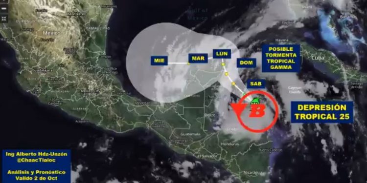 Depresión Tropical 25 provocará lluvias torrenciales en la Península de Yucatán / Alerta verde en el oriente y azul en el litoral centro y sur del Estado
