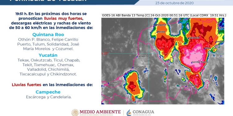 Pronostican lluvias muy fuertes en zonas de Quintana Roo y Yucatán: en Tekax, Peto, Tzucacab, Yaxcabá y Valladolid
