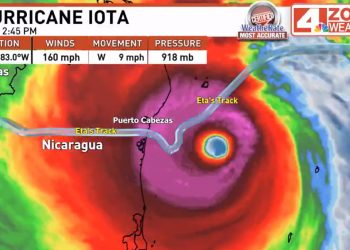 El huracán Iota sigue fortaleciéndose / Alcanzó vientos sostenidos de 257 kilómetros por hora. Es el primer huracán de 2020 en llegar a categoría 5