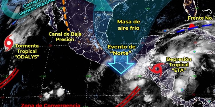 La nueva masa de aire frío reactivará al frente No. 11 en el oriente de la Península de Yucatán / Norte fuerte en el Golfo de México y lluvias intensas