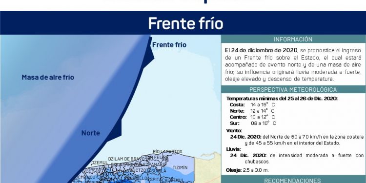 Frente frío número 23 se hará sentir durante la víspera de Navidad con lluvias y descenso de temperaturas en nuestro territorio, dice Procivy