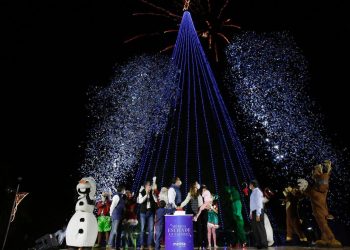 Encendieron el árbol de Navidad del Remate de Montejo / “El encendido del árbol es también un reconocimiento a médicos y enfermeras”, según el alcalde