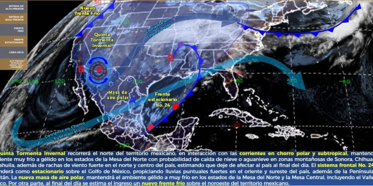 El frente no. 24 se mantendrá semi-estacionario sobre el centro y sur del golfo de México, previéndose ingrese durante el sábado