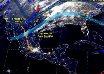 Descenso de temperaturas e intervalos de chubascos en la península de Yucatán así como evento de “norte” por la llegada de un nuevo sistema frontal, el numero 33
