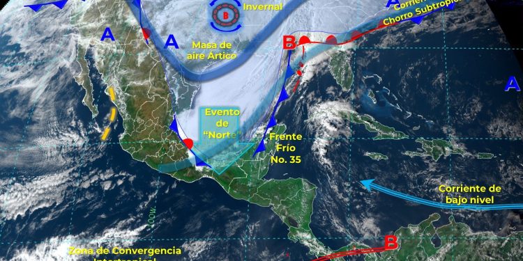El frente frío 36 provocará lluvias fuertes e intensas en la Península Yucatán y el sureste del país, informa Conagua