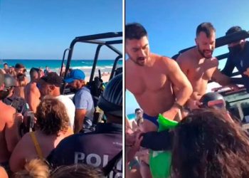 Muchedumbre salvó a dos extranjeros por besarse en público en Tulum, Quintana Roo. La policía municipal de dicha población turística detuvo a una pareja gay por besarse