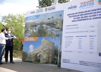 Ponen en marcha los trabajos de construcción de 5 nuevos puentes peatonales en el Anillo Periférico de Mérida: tendrán elevadores en sustitución de las rampas