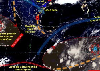 Se prevé que debido al fuerte calentamiento diurno y el ingreso de aire marítimo tropical, ocurran lloviznas en el centro y oriente de Yucatán, sur de Campeche, así como en el centro y norte de Quintana Roo