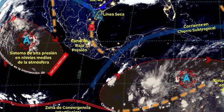 Se prevé que debido al fuerte calentamiento diurno y el ingreso de aire marítimo tropical, ocurran lloviznas en el centro y oriente de Yucatán, sur de Campeche, así como en el centro y norte de Quintana Roo