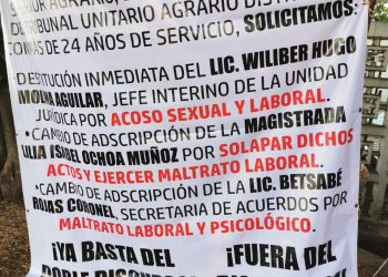 A partir de hoy, personal operativo del Tribunal Unitario Agrario (TUA) número 034 inició una protesta de brazos caídos, “por tiempo indefinido, debido a la violencia laboral y el acoso sexual que sufren”, según denunciaron