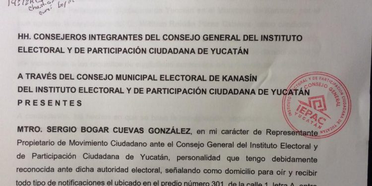 Movimiento Ciudadano impugnó ante el IEPAC la candidatura de William Román Pérez Cabrera en Kanasín por omitir que incurrió en violencia política de género