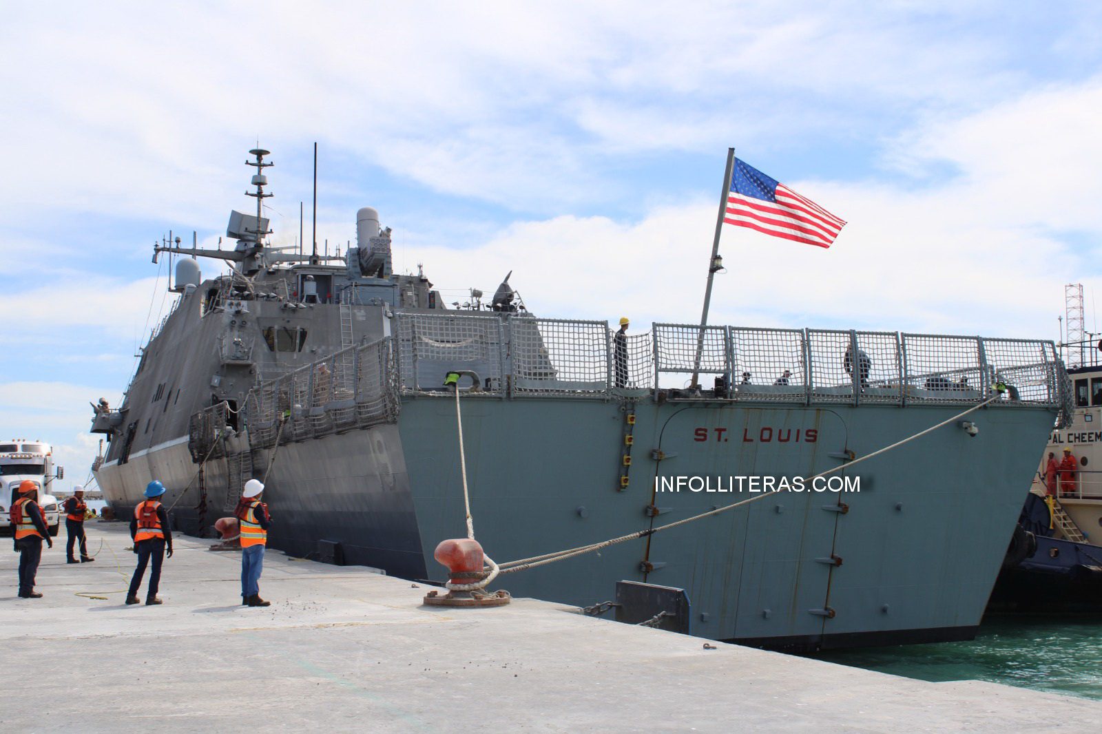 El buque de combate litoral USS St. Louis de la Marina estadounidense echa anclas en el puerto de Progreso / Se trata de cooperación y diplomacia naval, justifica la SEMAR