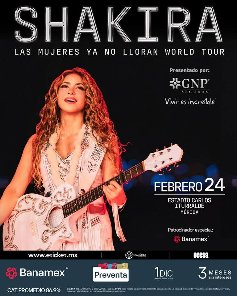El Ayuntamiento de Mérida dio a conocer que la cantante colombiana Shakira se presentará en Mérida, Yucatán