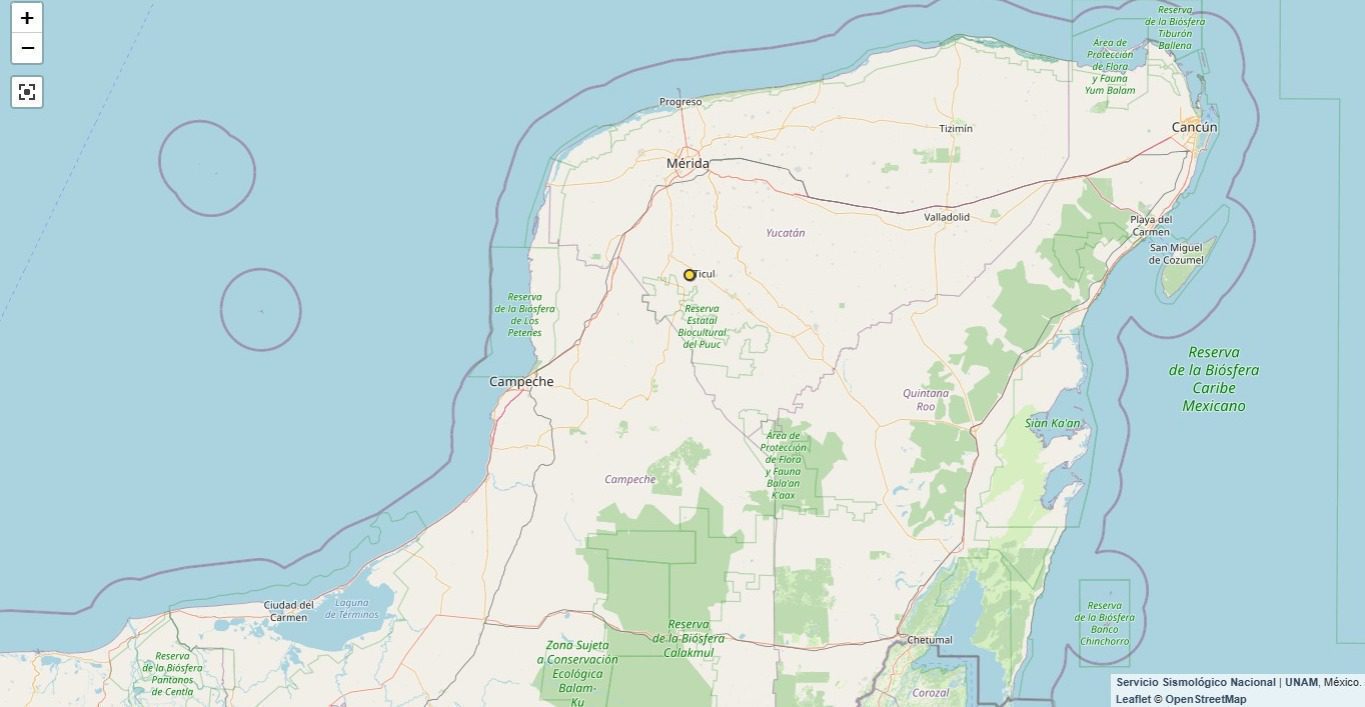 A las 16.47 horas se registró un temblor de magnitud 3.5 al oeste del municipio de Ticul, Yucatán