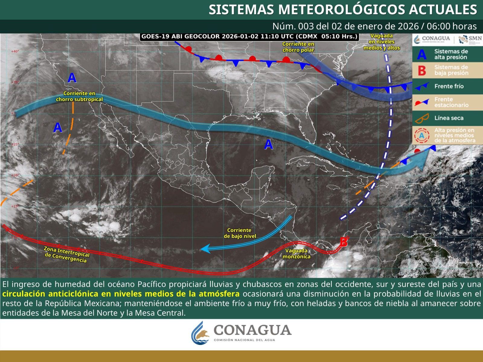 Durante este día se prevén condiciones de tiempo estable, con largos periodos de sol y sin probabilidad de lluvias en la región