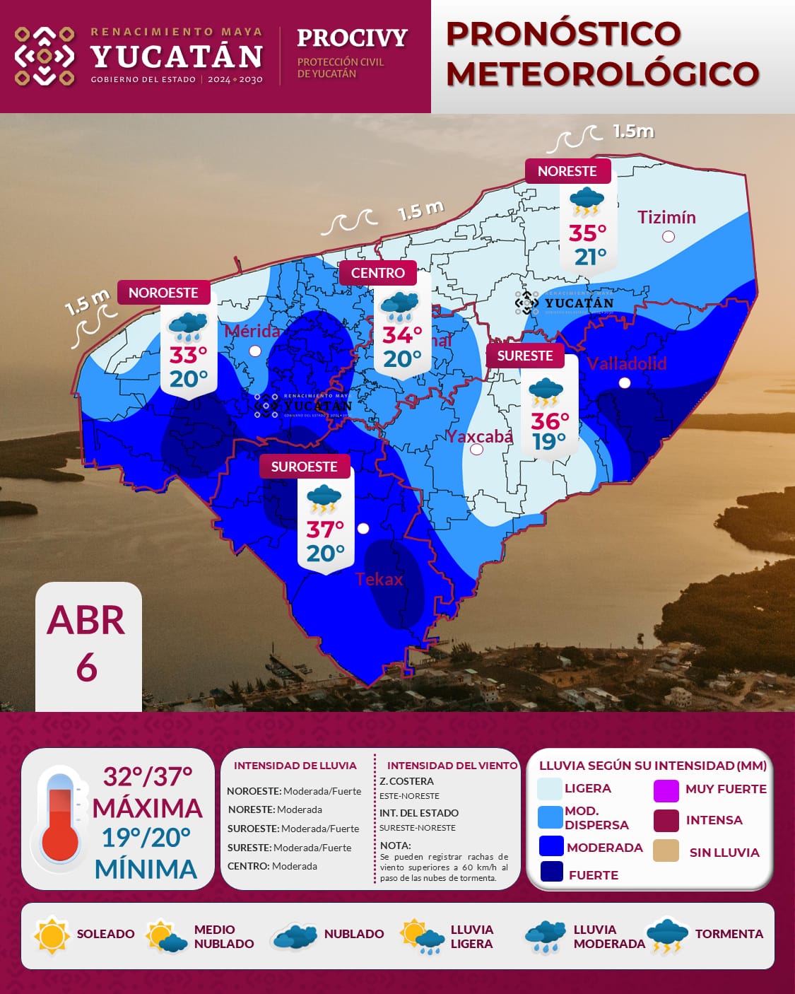 El Frente Frío No. 43, se mantendrá sobre el Golfo de México: generará aporte de humedad de forma indirecta hacia la Península de Yucatán
