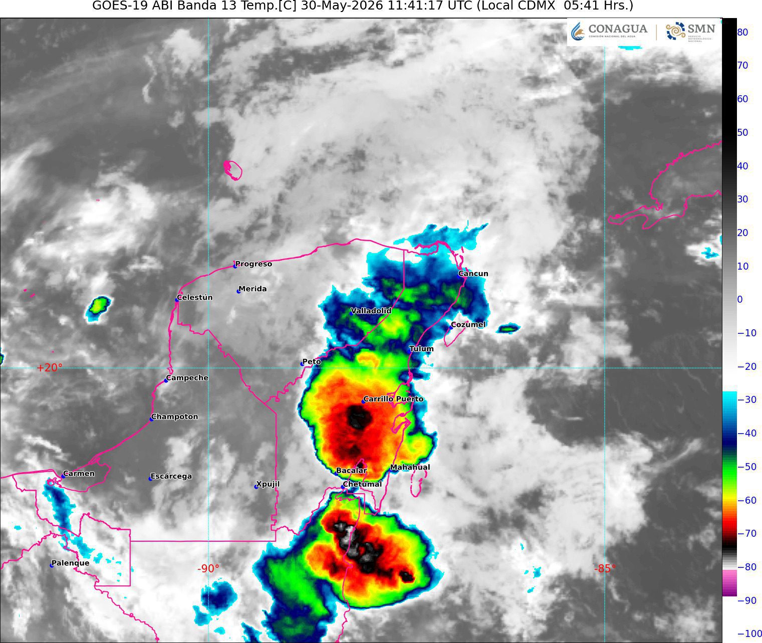 Esta mañana, se presentan lluvias en el centro y sur de Quintana Roo, acompañadas de actividad eléctrica / Durante las siguientes horas, se prevén precipitaciones con actividad eléctrica y rachas de viento mayores a 40 km/h en el sur y oriente de Yucatán