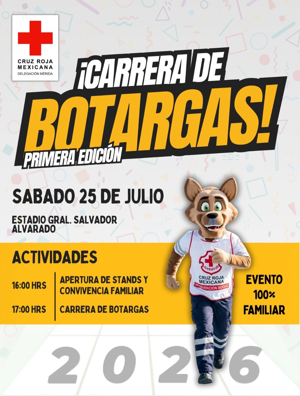 Todo listo en Cruz Roja Mexicana Delegación Mérida para realizar la 1ª Edición de la Carrera de Botargas este sábado 25 de julio